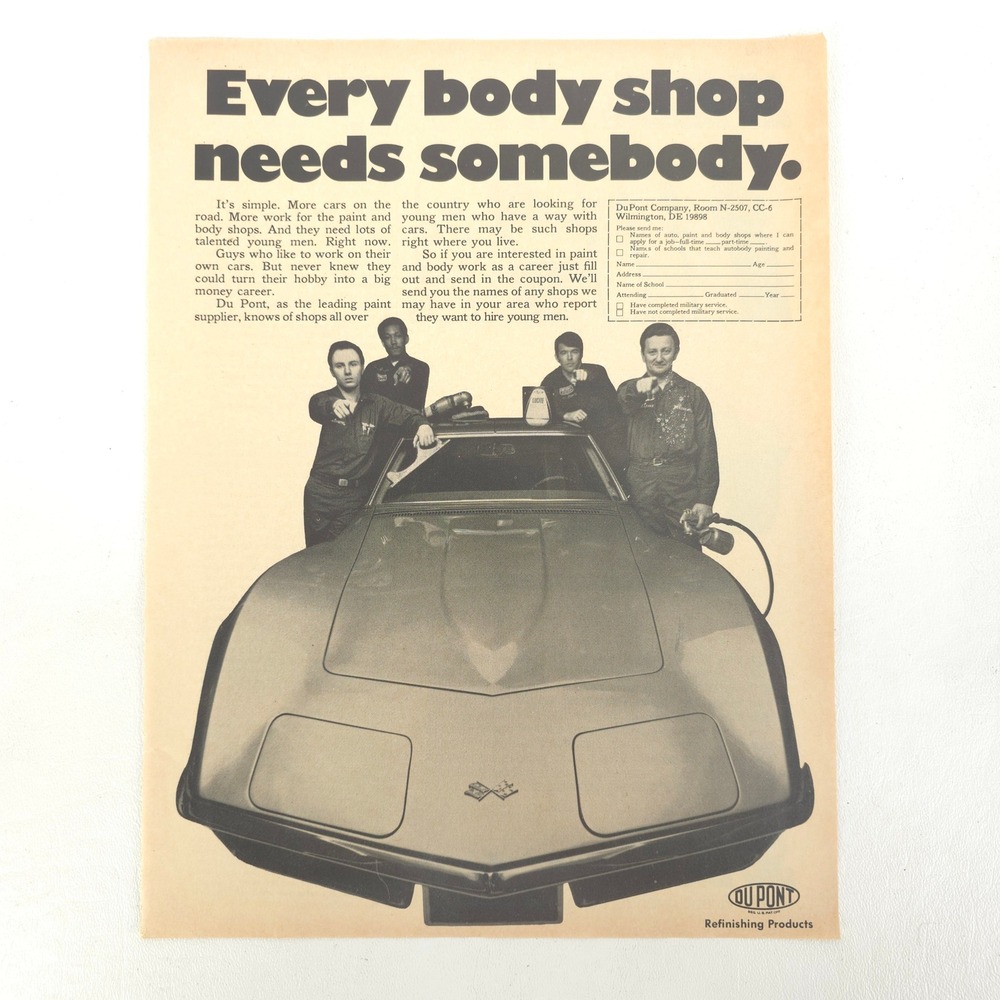 Vintage 1971 Chevrolet Corvette Stingray DuPont Paint Print Ad Garage Wall Art